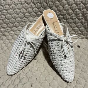 Society White Lace-Up Woven Clogs
